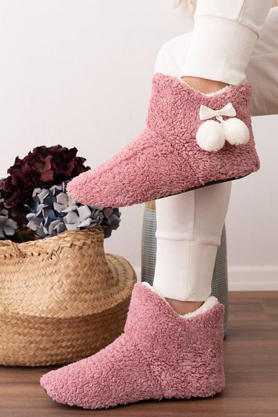 Slipcat Lamb Fabric Wool Luxury Pompom Λεπτομερείς μπότες για το σπίτι Παπούτσια για το σπίτι
