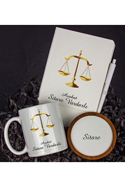 EJOYA Kişiye Özel Avukat Tasarım Defter Kalem Kupa Ve Bardak Altlığı Hediye Seti