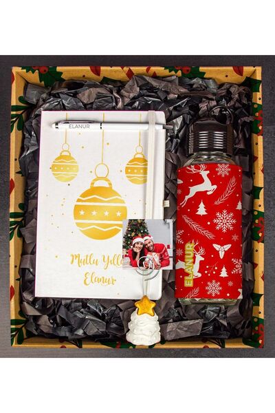 EJOYA Yeni Yıla Özel Defter Kalem Matara Ve Fotoğraflı Çam Ağacı Notluk Hediy...