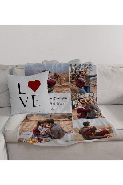 EJOYA Sevgililere Özel Tv Battaniye Ve Kırlent Kılıfı