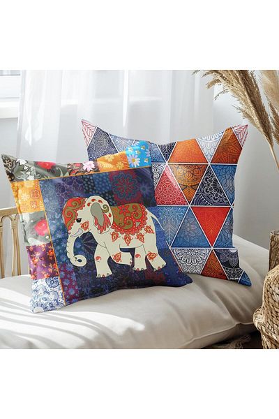 EJOYA Set of 2 Traditional Pillows - Auspicious Elephant Design, 45cm Case 113584