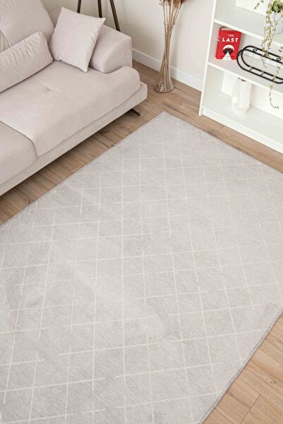 Lorente Home Mia Viskon Dokuma Halı Kaymaz Taban Yıkanabilir Gri Beyaz Mutfak Halısı 1402
