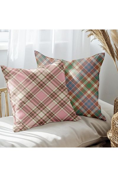 EJOYA 45cm Plaid Design 2-piece Pillow and Throw Pillow Set - 113509