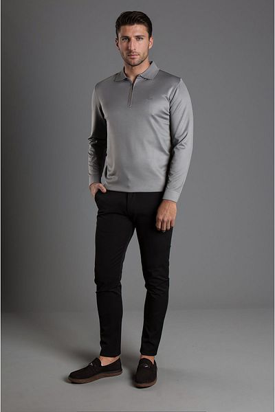 JR9 Men's Gray Polo Collar Zippered Knitwear Sweater 2326