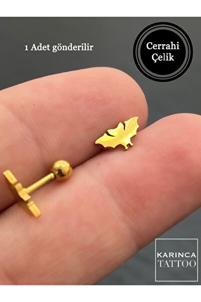 Karınca Piercing Yarasa Kulak Tragus Helix Flat Altın Rengi Piercing