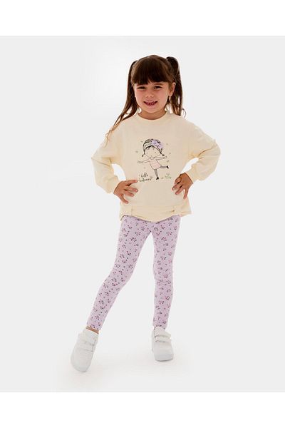 Minipodyum Floral Patterned Sweatshirt and Cotton Tights Set for Girls
