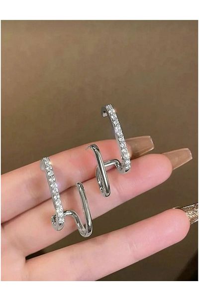 MioArt Women's Silver Zircon Earrings