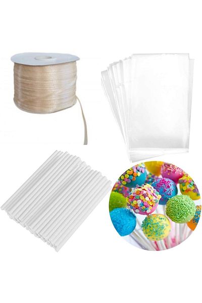 adin tasarım Lollipop Cake Cakepops Making Set 201 Pieces Pop Cake Cake Pops Bag Lollipop Stick Ribbon