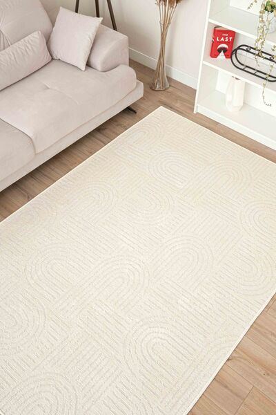 Lorente Home Mia Viscose Living Room Carpet - Non-Slip Base, Washable Off-White 1460