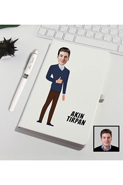 EJOYA Kişiye Özel Karikatürize Defter Kalem Seti Beyaz 91333