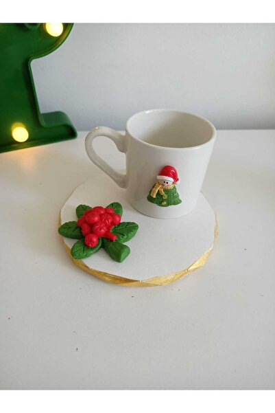 Süs Dükkanı Model de ceașcă de cafea cu tema om de zăpadă și floare de kokina...