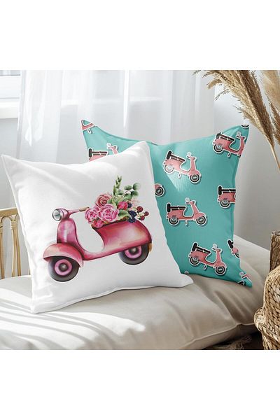 EJOYA Vespa Designed Floral Patterned 2-piece Pillow Set - 45cm 113479