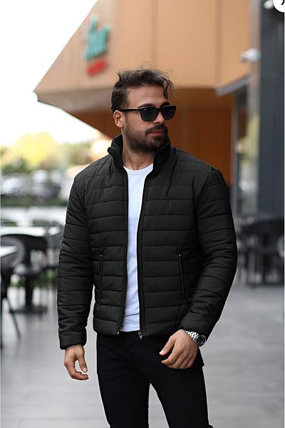 ENDEİS COLLECTİON Férfi fekete puffer bélésű kabát dzseki