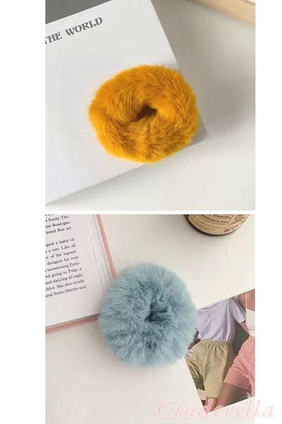 Cinderella Scrunchie de pluș colorat - 2 bucăți de catarame moale și pufos, clemă elastică pentru păr Culoare-3