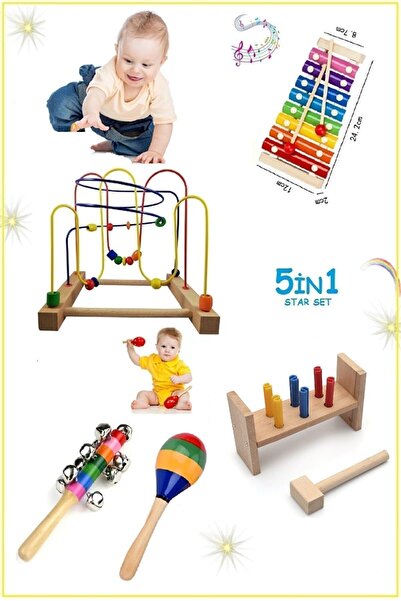 AyasEğiticiOyuncak Eğitici Bebek Seti Ahşap 8Nota Selefon Ksilofon- Ahşap Koo...