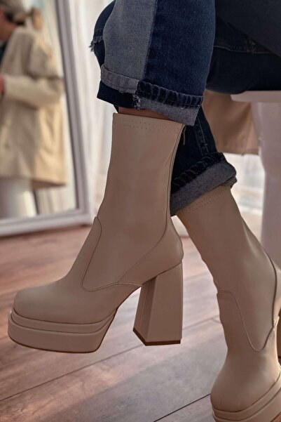 I Love Shoes Lestina Kadın Streç Mat Deri Bot Bej