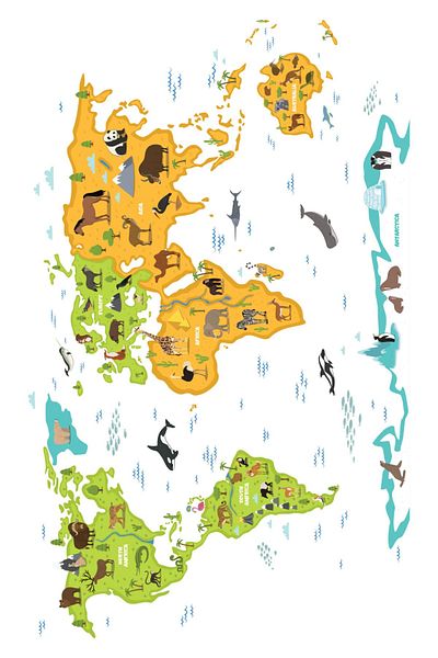 Pi Papers Transparent Colored Animal World Map, Non-Adhesive, Electrostatic Feature Smart Paper Map