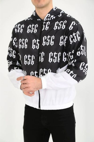 Miss fashion Unisex Paraşüt Kumaş Oversize Baskılı Siyah Rüzgarlık Yağmurluk