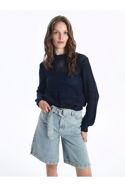 LC Waikiki Pulover de damă cu mânecă lungă ajurata cu gât crew - W4fr48z8