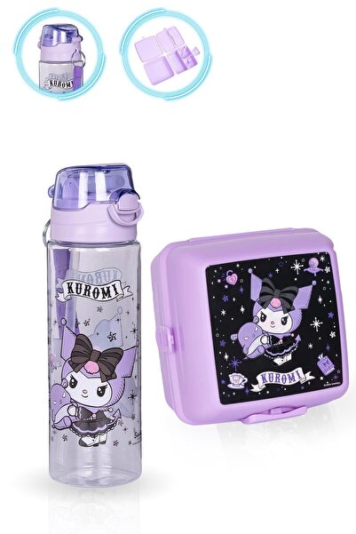 Mashotrend 700 ML Kuromi Matara + Kuromi Beslenme Kabı, Yemek Kabı Kuromi Suluk Çocuk Matara Beslenme Kutusu