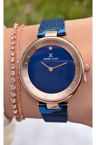 Daniel Klein Navy Blue Rose Compatible Silicone Cord Women's Wristwatch with 2 Years
