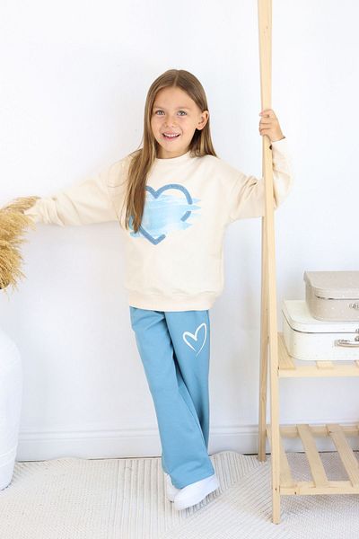 e-çocuk Girl's Lower Upper Set Heart Printed Pipe Leg 6824