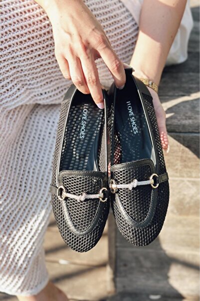 I Love Shoes Nojita mokasina sa mrežastom kopčom od kamena, crna
