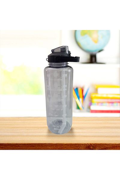AHİR TİCARET 1500 ml Motivational Transparent Sports Water Bottle with Straw