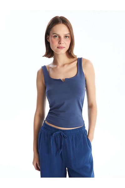 LC Waikiki Women's Crop Tank Top - U Collar, Straight Cut