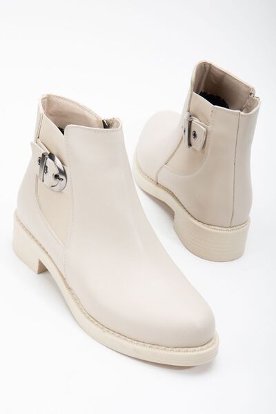 Tonny Black Kadın Ten Cilt Termo Taban Yanı Lastikli Tokalı Kısa Topuklu Bot