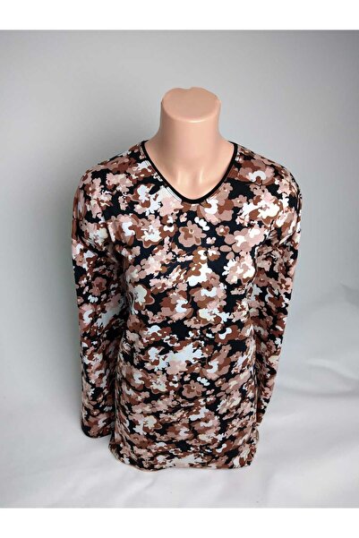 YAŞAR TRİKO تي شيرت أسود مطبوع برقبة على شكل حرف V - بلوزة من القطن الممشط لل...