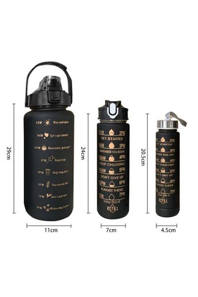 ZÜCPOT Motivational 3-pack Water Bottle Water Bottle 2lt+900ml+300ml Tritan Sports Water Bottle