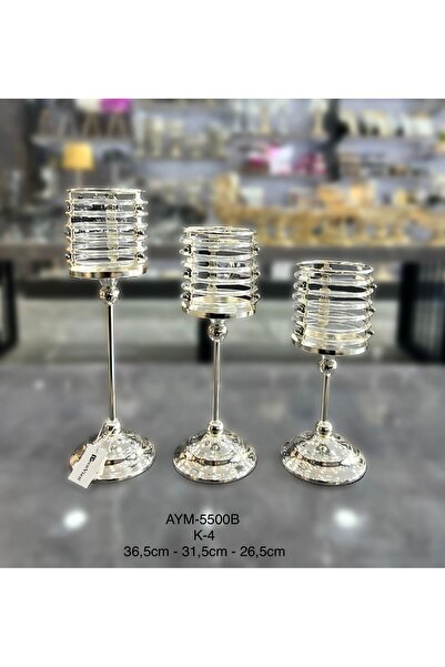 decovien Dekoratif 3 Lü Kristal Şamdan & Mumluk 26*31*36 CM