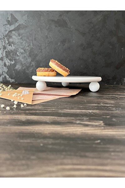 İDAY HOME Doğal Mermer Stand, Mermer Kek Pasta Standı, Mermer Sunumluk Anivia Top Ayaklı