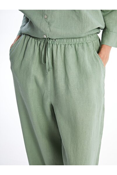 LC Waikiki Lněné dámské kalhoty – rovné, široké nohavice a pružný pas