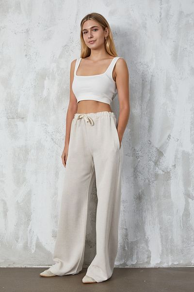minaaise Natur Linen Loose Cut Lace Detailed Trousers 27057