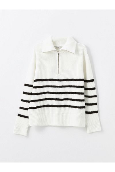 LC Waikiki Long Sleeve Striped Stand Collar Women's Knitwear Sweater