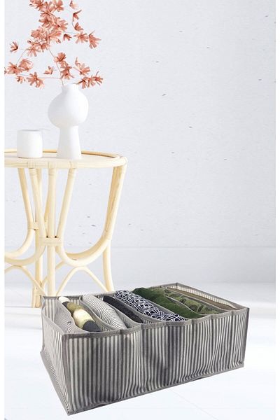 Textile sweet 8 Compartment Gray Striped Drawer Organizer 30x39x14