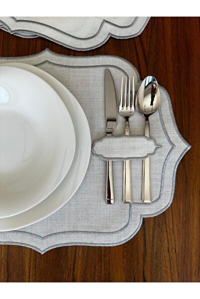 NURHAN HOME COLLECTION 6 Adet Çift Sıra Gümüş Nakışlı Kaşıklıklı Amerikan Servis Supla