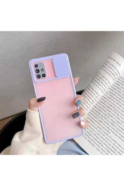 FMK Aksesuar Galaxy A71 Compatible Purple Frosted Camera Lens Sliding Protect...