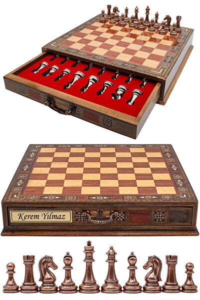 Cooper Chess Premium 38cm Büyük Çekmeceli Ahşap Kutulu Metal Satranç Takımı B...