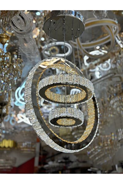 ASLİ AYDINLATMA 2024 MODEL LEDLİ 3KAT SARKIT KRİSTAL AVİZE 3 RENK SEÇENEĞİ