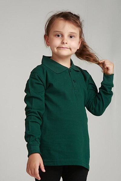 OKULCA Zelené unisex školní tričko s česanou bavlnou a polo výstřihem