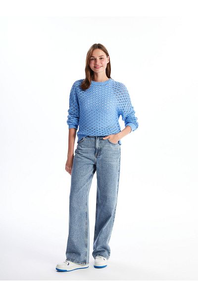 LC Waikiki Langärmliger Damen-Strickpullover mit Rundhalsausschnitt in Übergröße – W4hı68z8