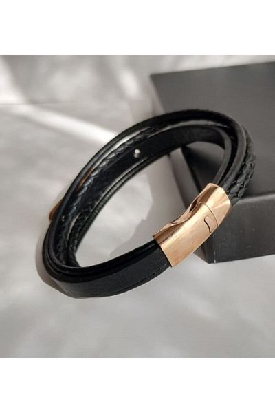 TAKIMAKI Men's Stylish Steel Bracelet - Adjustable Handcuffs with Leather Cord and Back