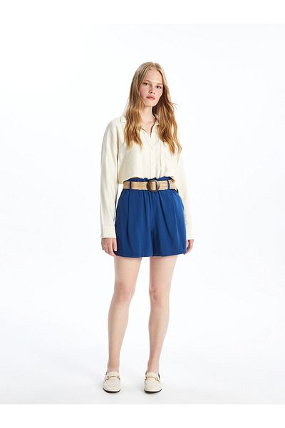 LC Waikiki Linen Blended Women's Shorts with Waist Belt