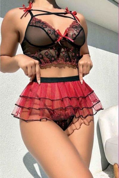 ESİLORA Women's Fantasy Sexy Lace Tulle Detail Ruffled Stylish Design Costume