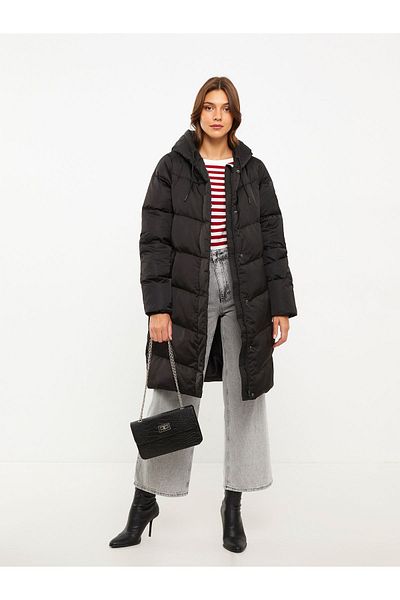 LC Waikiki Damen-Pufferjacke, einfarbig, mit Kapuze