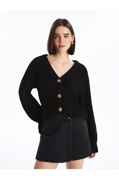 LC Waikiki Women's Knitwear Cardigan - Crew Neck, Self Patterned