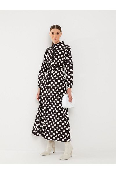 LC Waikiki Poplin Fabric - Polka Dot Long Sleeve Women's Shirt Dress
